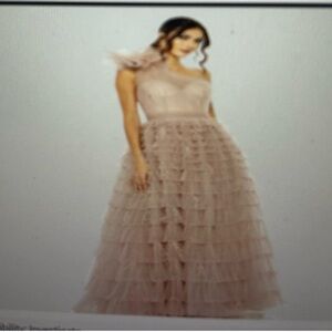Mac Duggal Blush One Shoulder Ruffled Dress